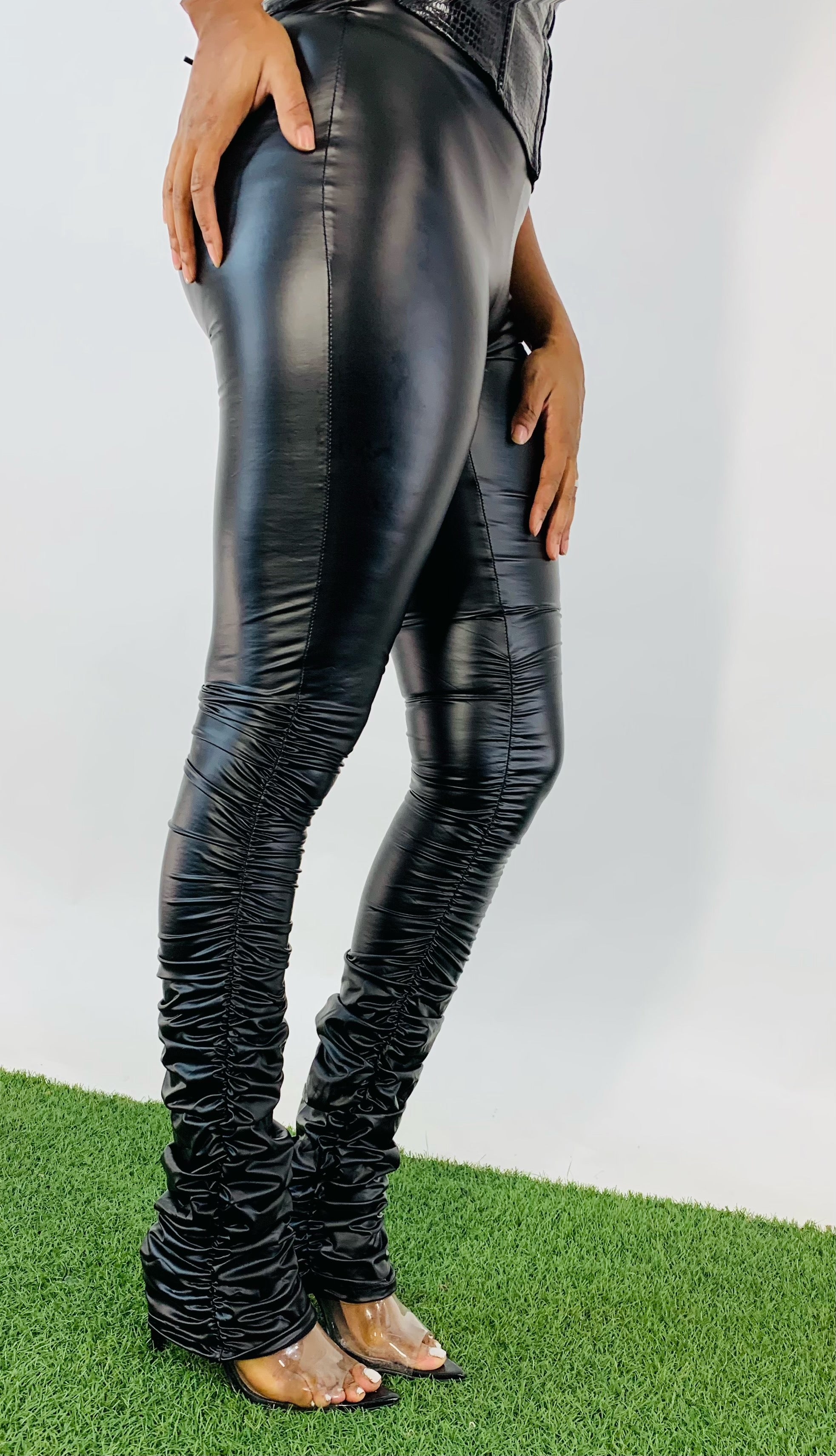 Black Faux Leather Leggings - S