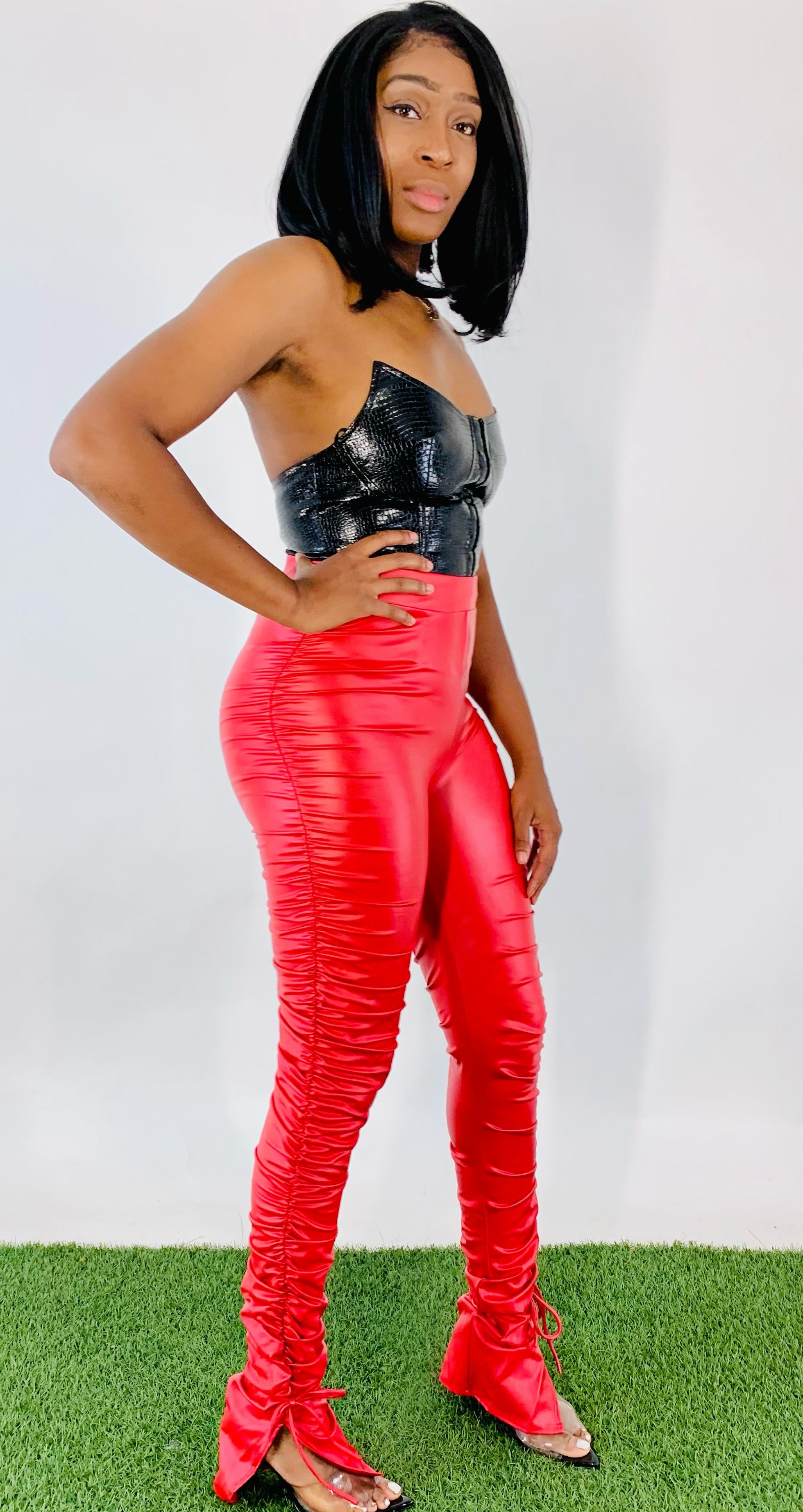 Faux Fire Red Leather Leggings
